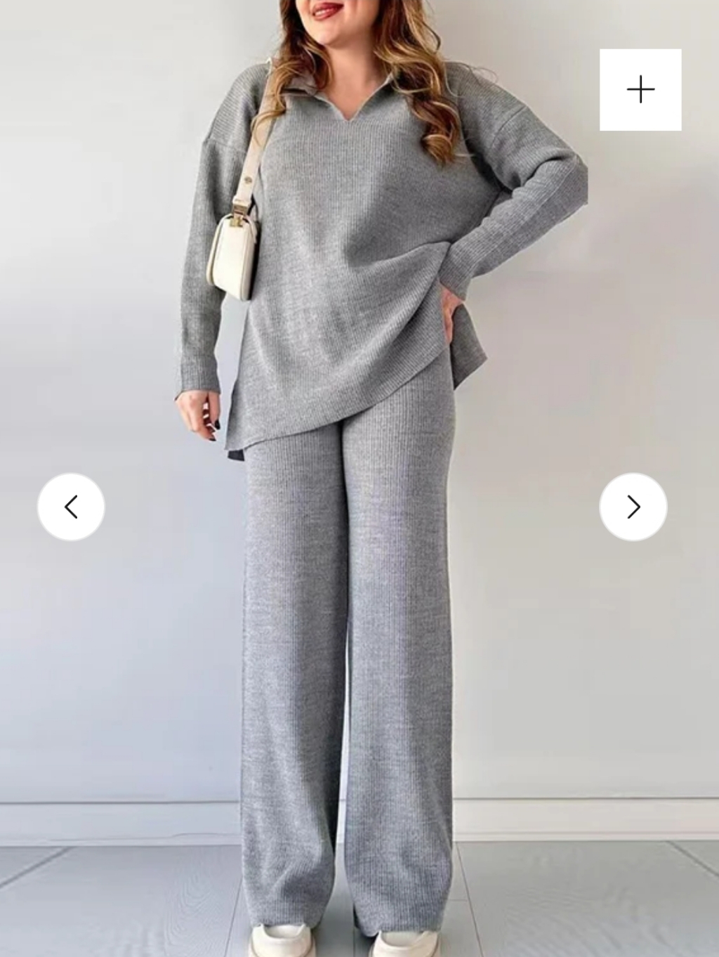 Ribbed Two-Piece Knit Set In Light Gray
